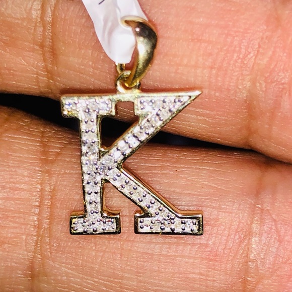 10k REAL gold REAL DIAMOND K initial pendant charm - Picture 4 of 12